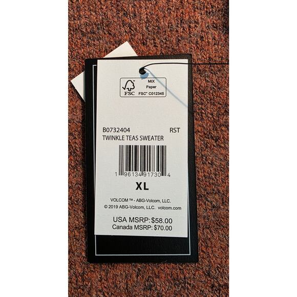 VOLCOM Women's‎ Pull Over Crewneck Sweater XL NWT Rust - Picture 4 of 6